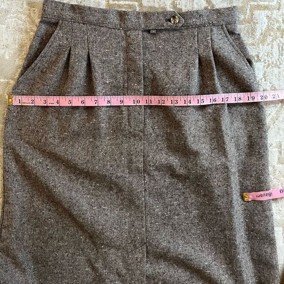 Vintage 70s Wool Tweed Skirt Brown Size M High Waist Midi Fall Academia - Picture 6 of 11